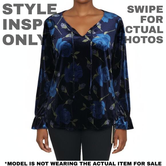 NOTATIONS Navy Blue Velvet Floral Top NWT 2X 0299 - Picture 2 of 12
